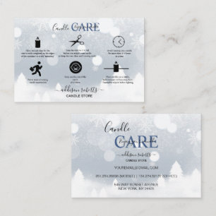 Modern Winter White and Silver Snow Candle Care Business Card