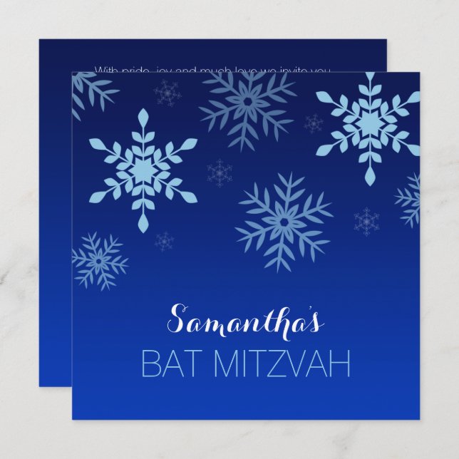 Modern Winter Wonderland Blue Bat Mitzvah Invitation (Front/Back)