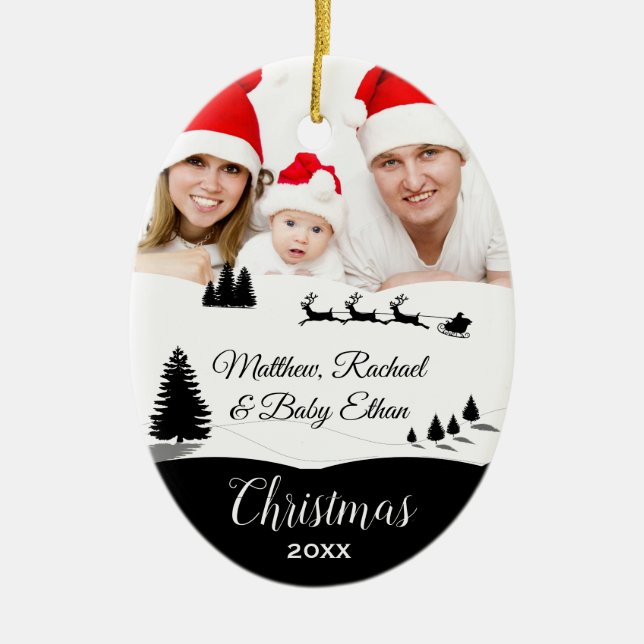 Modern Winter Wonderland Christmas Photo Ceramic Ornament (Front)