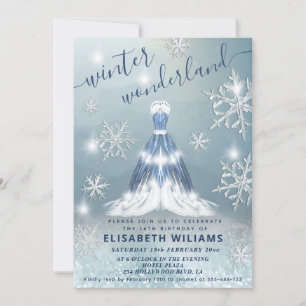 Modern winter wonderland princess dress sweet 16 invitation