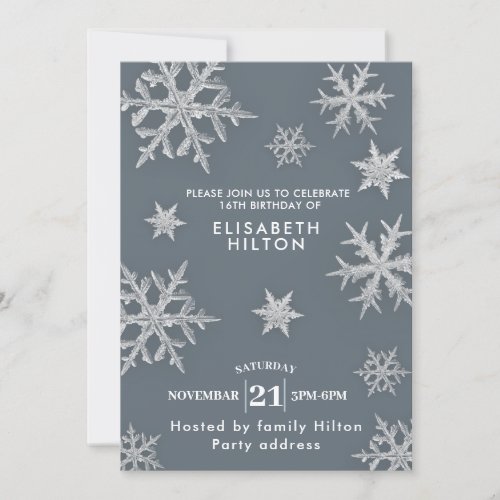 Modern Winter wonderland snowflakes dress sweet 16 Invitation