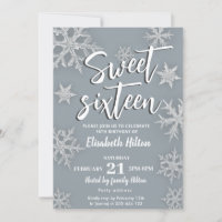 Modern Winter wonderland snowflakes sweet 16