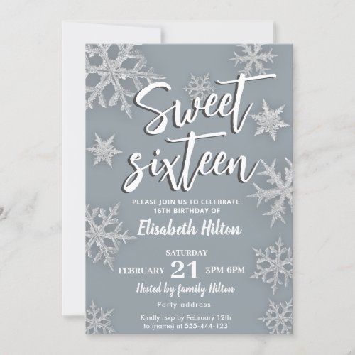 Modern Winter wonderland snowflakes  sweet 16 Invitation