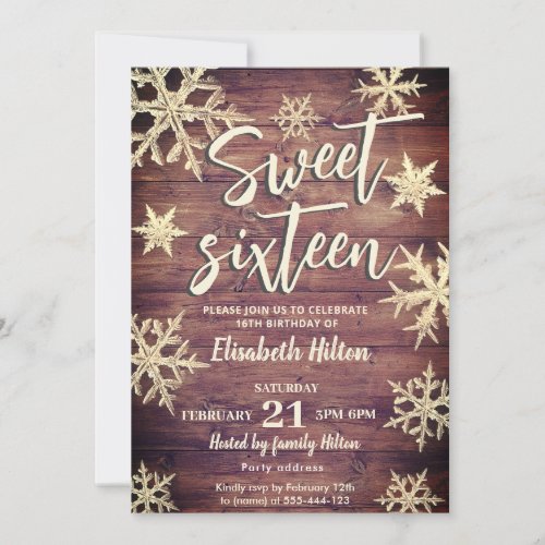 Modern Winter wonderland snowflakes  sweet 16 Invitation