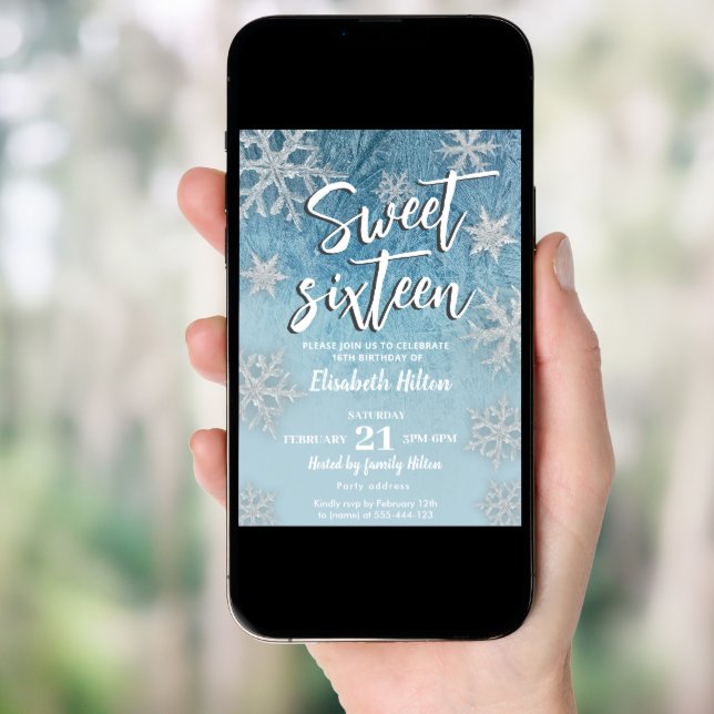 Modern Winter wonderland snowflakes  sweet 16 Invitation (Front Digital)
