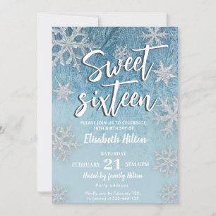 Modern Winter wonderland snowflakes sweet 16 Invitation