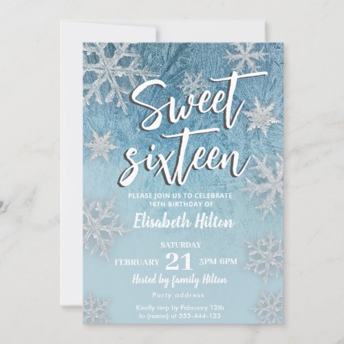 Modern Winter wonderland snowflakes  sweet 16 Invitation