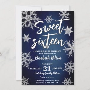 Modern Winter wonderland snowflakes sweet 16 Invitation