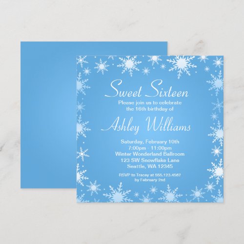 Modern Winter Wonderland Sweet 16 Birthday Party Custom Invite