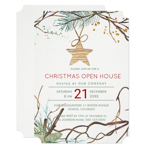 Modern Winter Wood Branches Christmas Open House Invitation