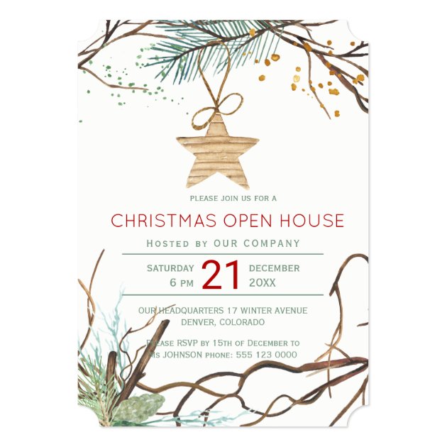 Modern Winter Wood Branches Christmas Open House Invitation