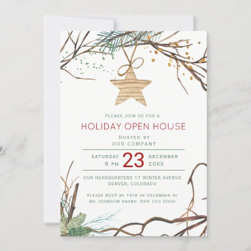 Modern winter wood branches holiday party invitation