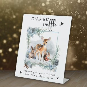 Modern Winter Woodland Animals Diaper Raffle Pedestal Sign