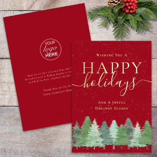 Modern Winter Woodland Company Logo Red & Gold Foil Holiday Card
