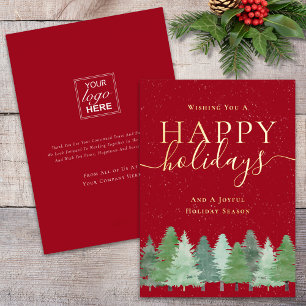 Modern Winter Woodland Your Logo Festive Red Gold Foil Holiday Card