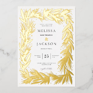 Modern Winter Wreath Frame Wedding Foil Invitation