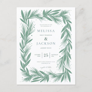 Modern Winter Wreath Frame Wedding Green Postcard