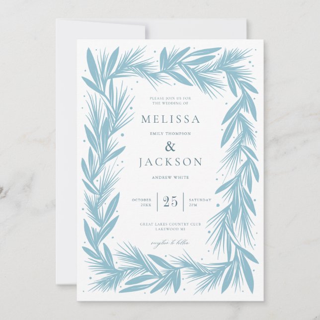 Modern Winter Wreath Frame Wedding Invitation (Front)