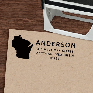 Modern WISCONSIN State Shape Return Address Self-inking Stamp