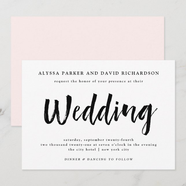 Modern Wish | Black and White Wedding Invitation (Front/Back)