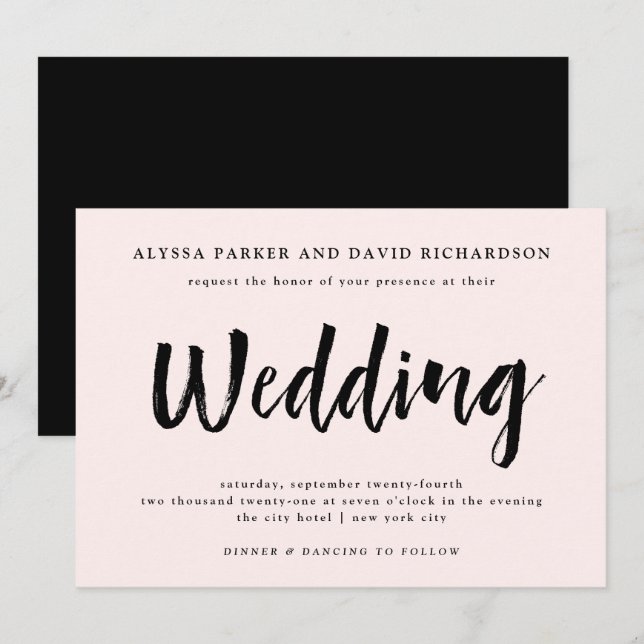 Modern Wish | Blush Pink Wedding Invitation (Front/Back)