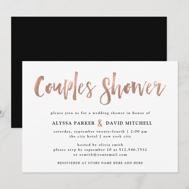 Modern Wish | Faux Rose Gold Couples Shower Invitation (Front/Back)