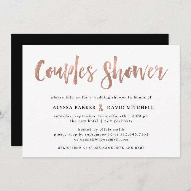 Modern Wish | Faux Rose Gold Couples Shower Invitation (Front/Back)