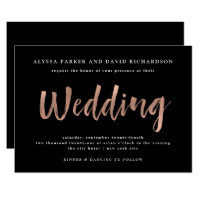 Modern Wish | Faux Rose Gold on Black Wedding Invitation