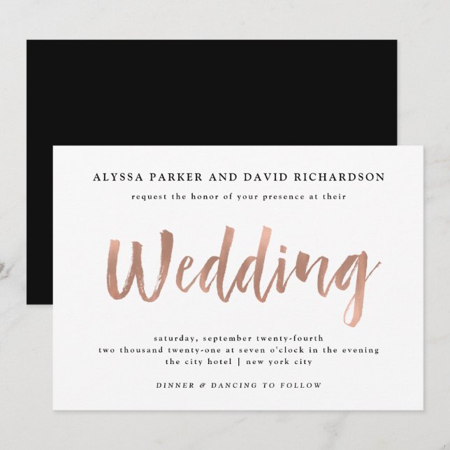 Modern Wish | Faux Rose Gold Wedding Invitation (Front/Back)