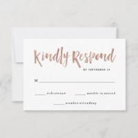 Modern Wish | Faux Rose Gold Wedding RSVP Card