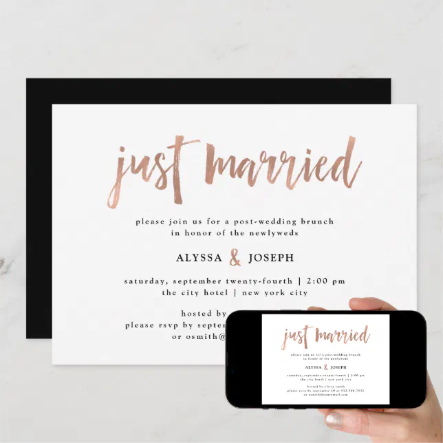 Modern Wish | Just Married Post Wedding Brunch Invitation | Zazzle