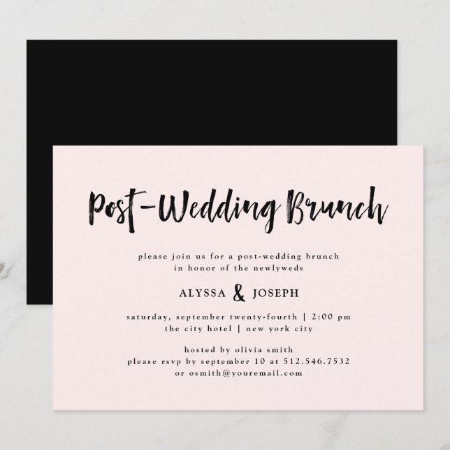 Modern Wish | Post Wedding Brunch Blush Pink Invitation (Front/Back)