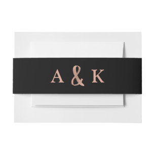 Modern Wish Rose Gold and Black Monogram Wedding Invitation Belly Band