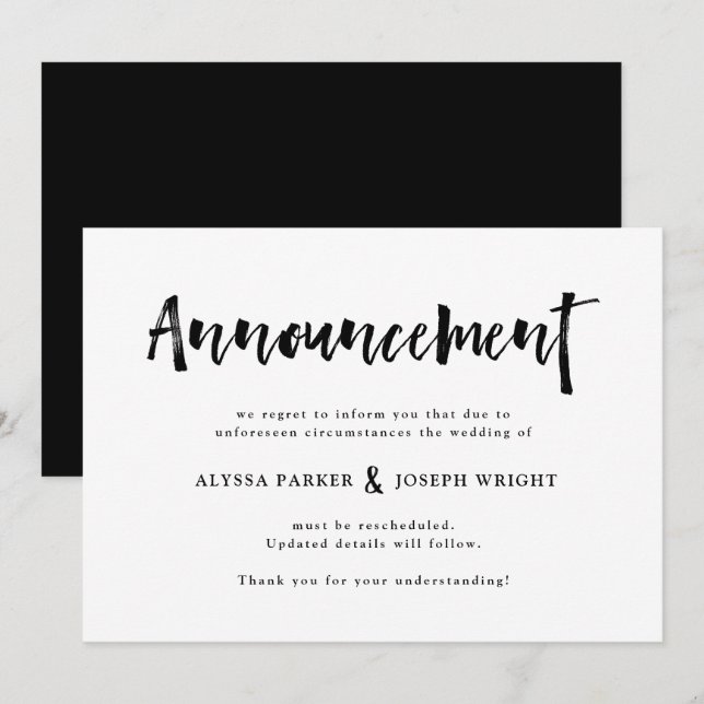Modern Wish | Wedding Cancellation or Postponement Invitation (Front/Back)