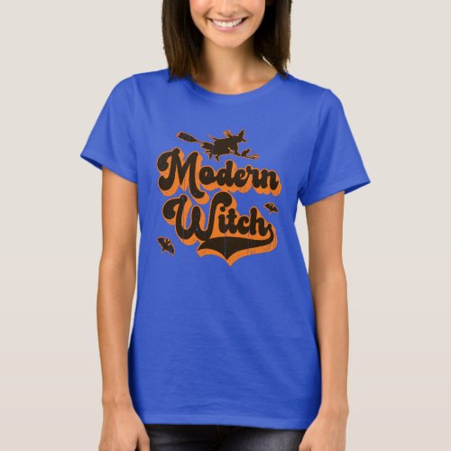 Modern Witch Flying on Broom with GPS T_Shirt