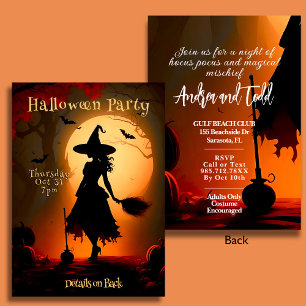 Modern witch silhouette broom Halloween Party Invitation