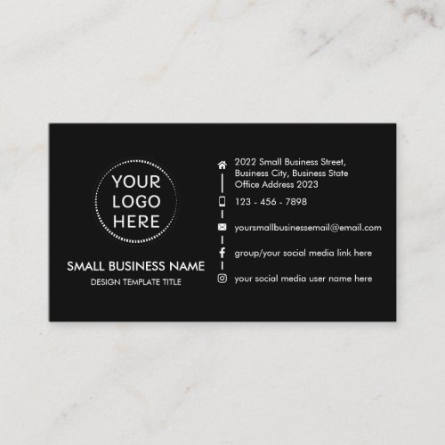 Modern with Custom Logo Social Media Icons Black Business Card