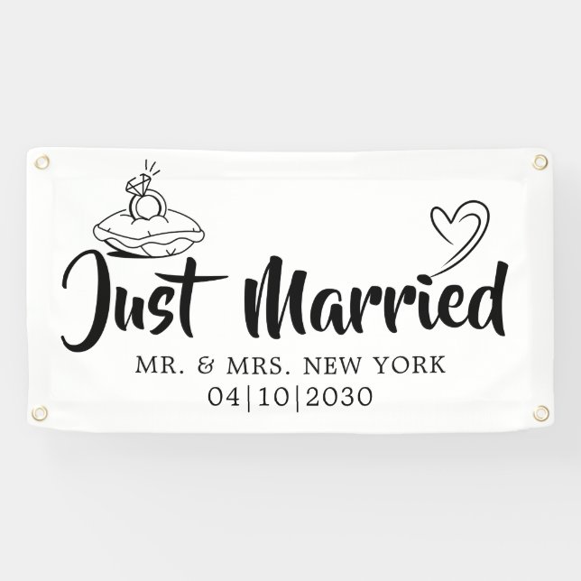 Modern With Heart Just Married Car Banner (Horizontal)