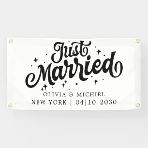 Modern With Heart Just Married Car Banner