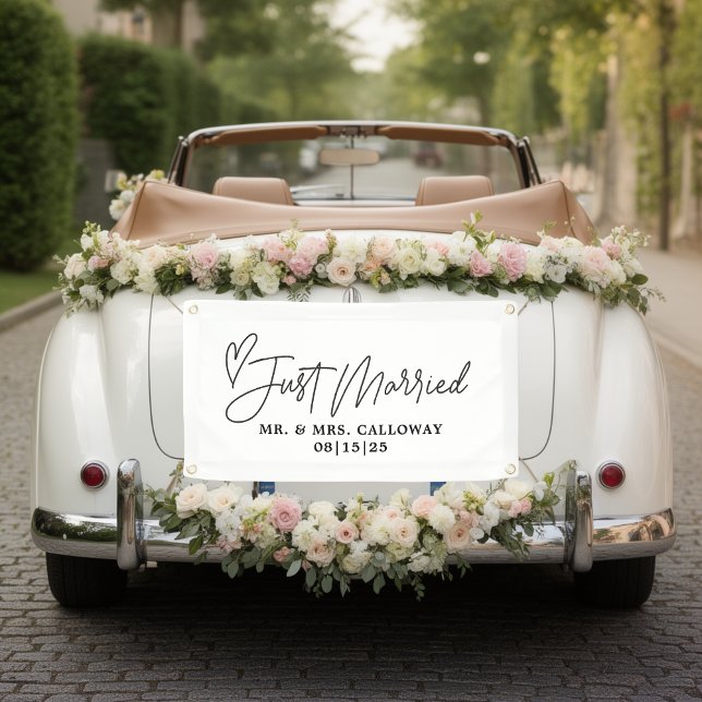 Modern With Heart Just Married Car Banner (Creator Uploaded)