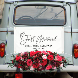 Modern With Heart Just Married Car Banner