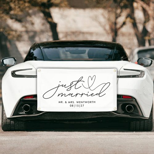Modern with Heart Just Married Car Banner