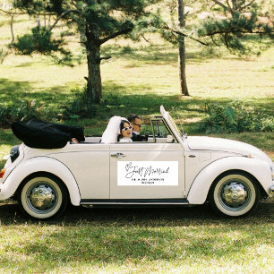 Modern With Heart Just Married Car Magnet