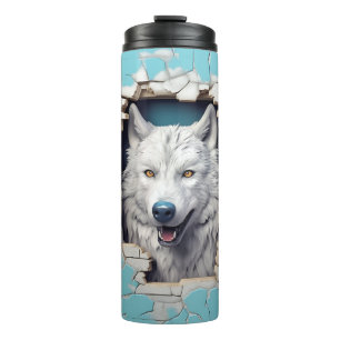 Modern Wolf 3D Animal Blue Thermal Tumbler