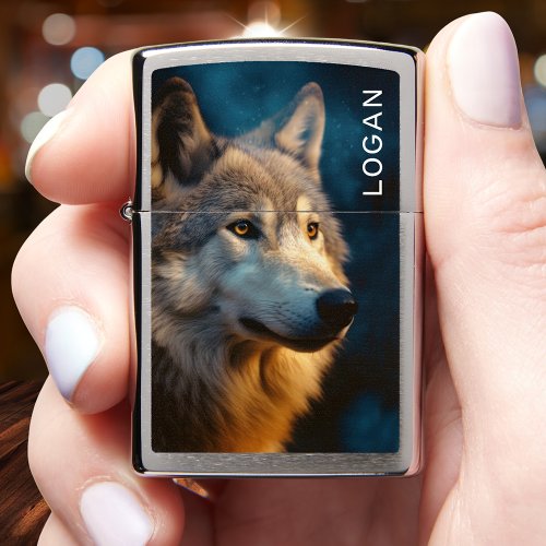 Modern Wolf Lover Personalized Zippo Lighter