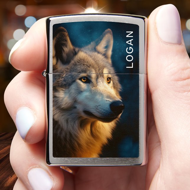 Modern Wolf Lover Personalized Zippo Lighter (Creator Uploaded)