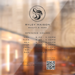 Modern, Woman Circle Logo, Opening Hours & QR Code Window Cling