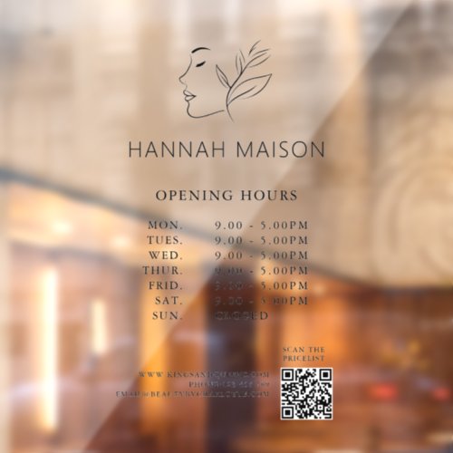 Modern Woman Logo Opening Hours  QR Code Window Cling