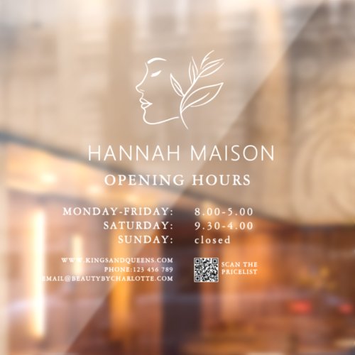 Modern Woman Logo Opening Hours  QR Code Window Cling