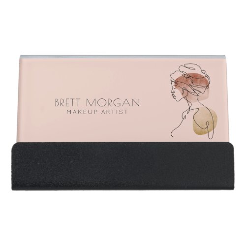 Modern Woman Makeup Artist Blush Pink Desk Business Card Holder